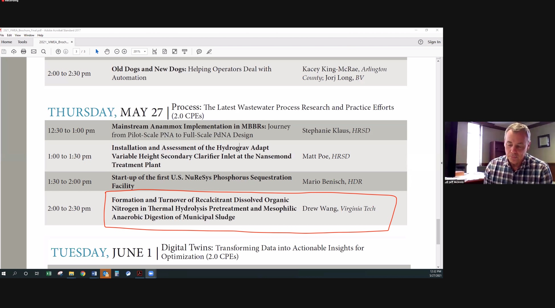 5/27/2021 Drew gave a presentation in VWEA Education Webinar on the topic of recalcitrant nitrogen formation as a result of thermal hydrolysis of municipal sludge